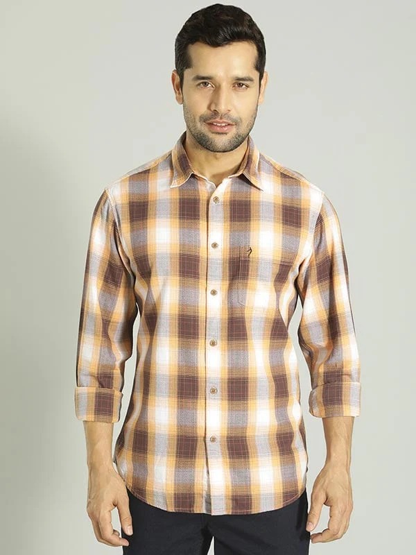 Indian Terrain Men Checkered Orange Shirt